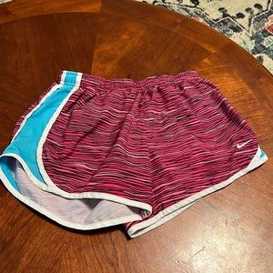 Nike Dri-Fit Athletic Shorts, pinkish purple with black lines print, girls L